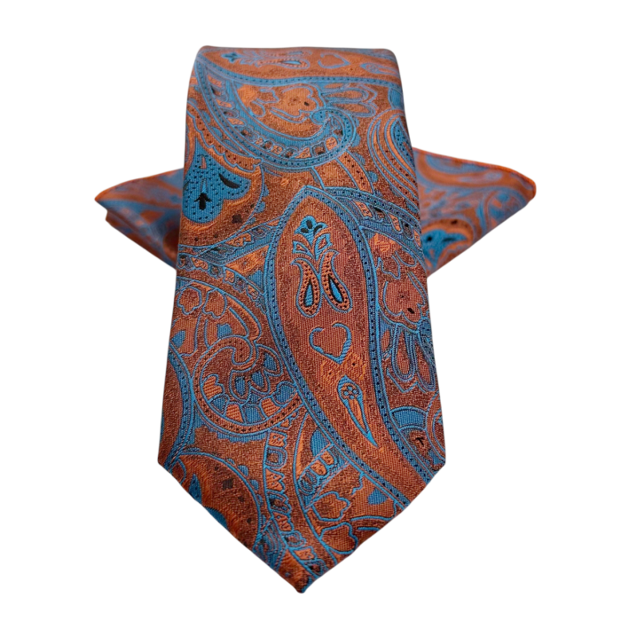 Set Cravată și Batista Paisley Cupru & Albastru Regal [2]