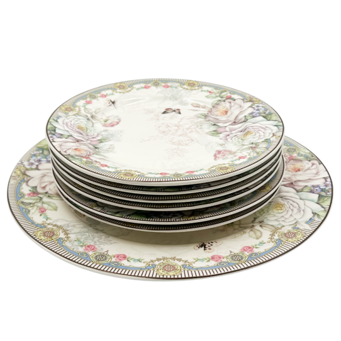 Set 6 Farfurii Desert & 1 Platou CLAUDETTE – Model Floral Vintage Deluxe [2]