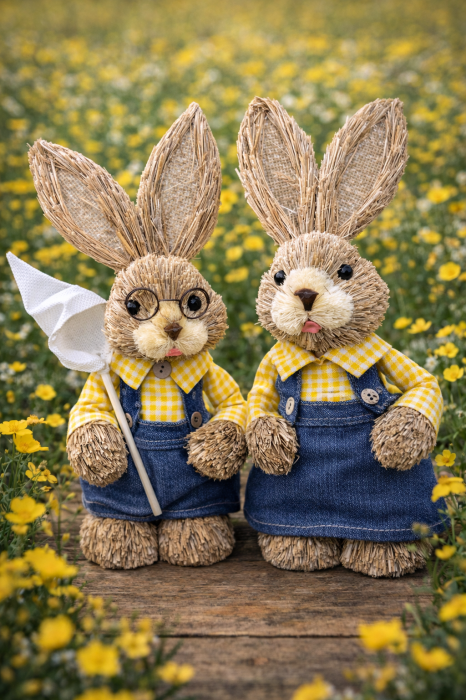 Set Iepuri decorativi SPRING din paie [2]