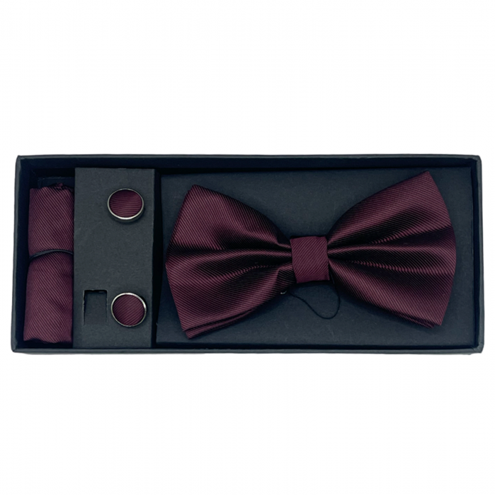 Papion burgundy, MISTERY, Set cu butoni si batista [3]
