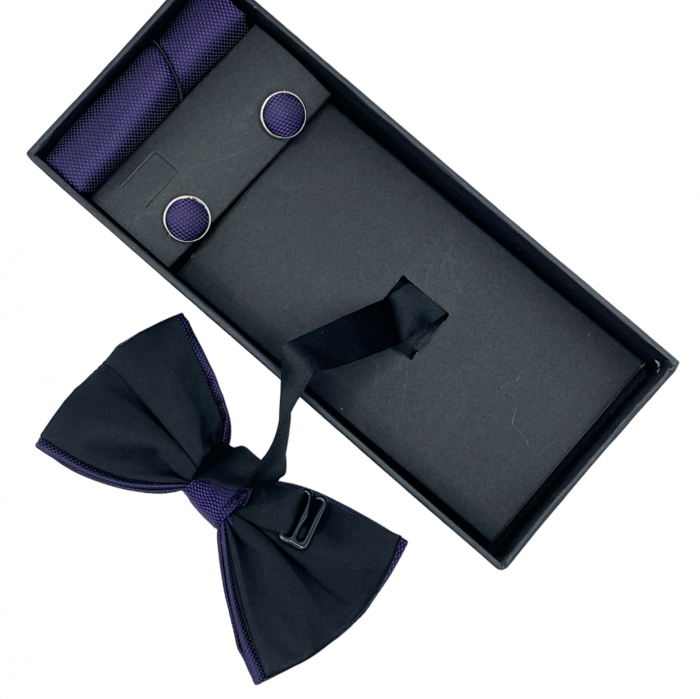 Set Papion Mov inchis Oxford cu butoni [3]