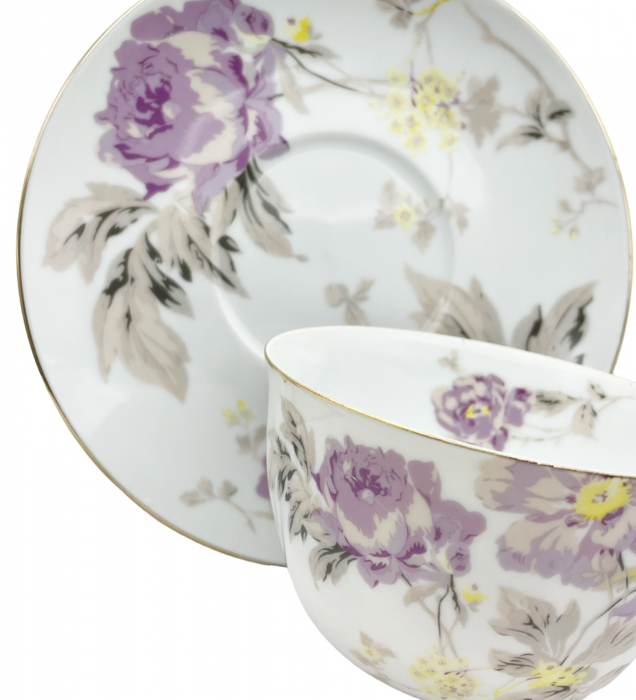 Set portelan fin, 2 Cesti si farfurii Violette, 180ml [4]
