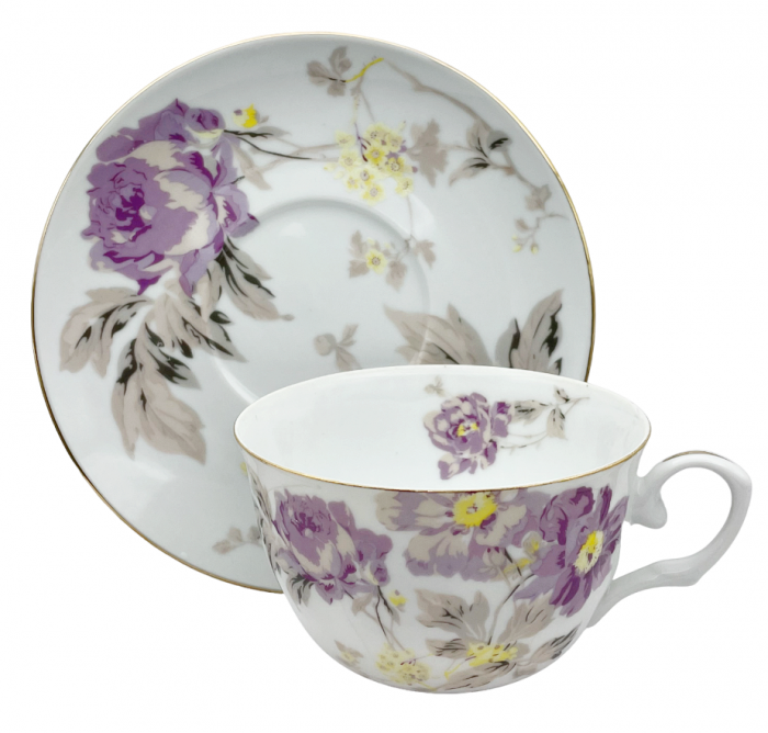 Set portelan fin, 2 Cesti si farfurii Violette, 180ml [2]