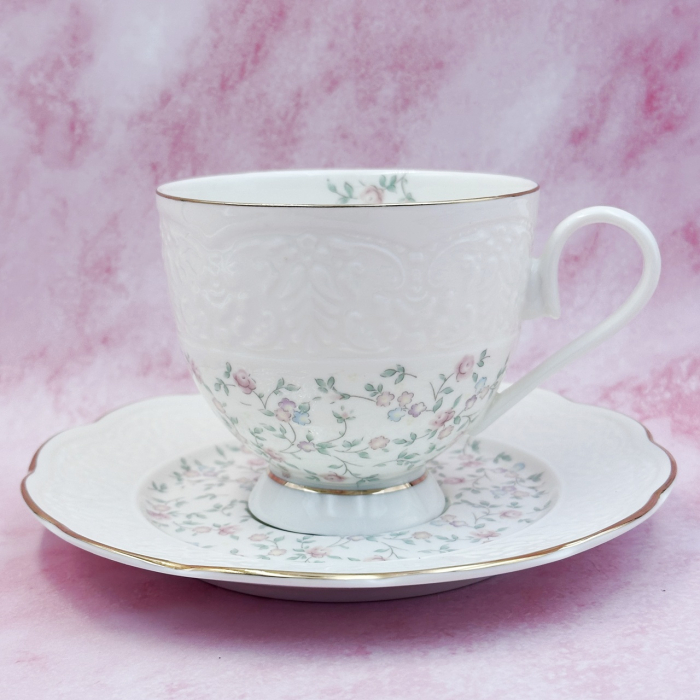 Set Portelan Vintage, 2 Cesti & Farfurioare cu flori roz, VERONIQUE, 220ml [4]