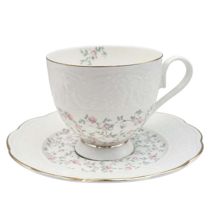 Set Portelan Vintage, 2 Cesti & Farfurioare cu flori roz, VERONIQUE, 220ml [2]