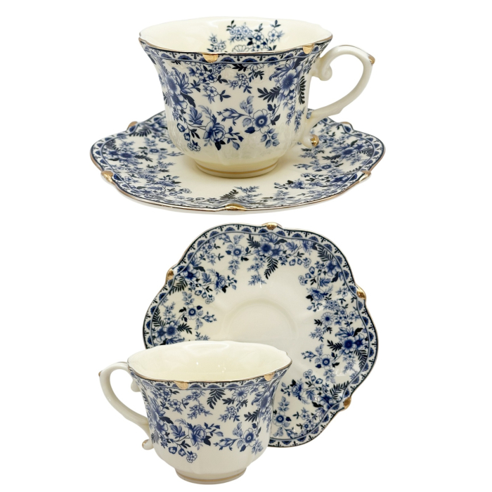 Set Portelan Vintage cu flori delicate Albastre - pentru cafea sau ceai [1]