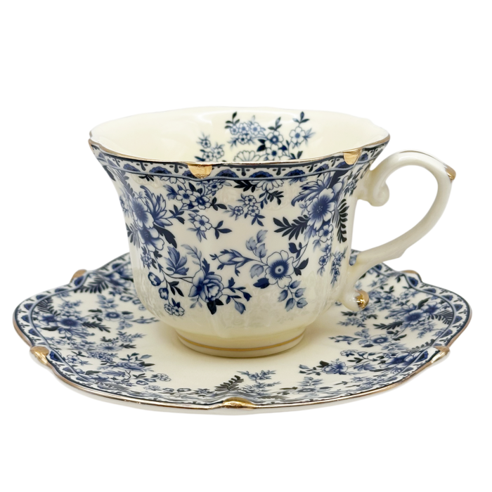 Set Portelan Vintage cu flori delicate Albastre - pentru cafea sau ceai [5]