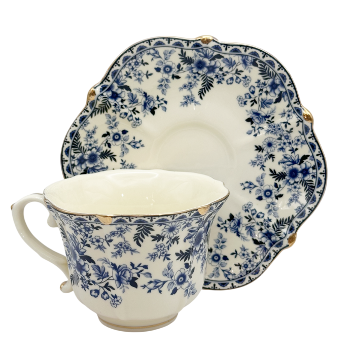 Set Portelan Vintage cu flori delicate Albastre - pentru cafea sau ceai [2]