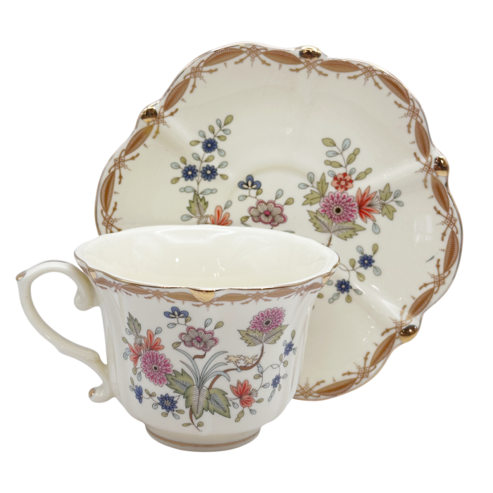 Set Portelan Englezesc Vintage Crem flori portocalii - pentru cafea sau ceai [3]