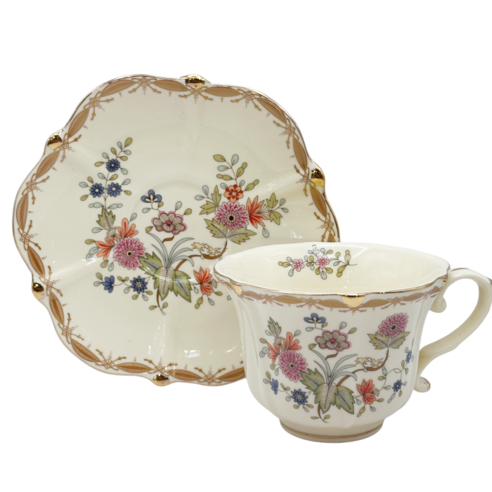 Set Portelan Englezesc Vintage Crem flori portocalii - pentru cafea sau ceai [2]