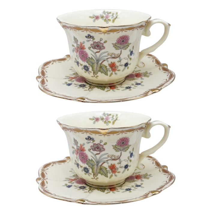 Set Portelan Englezesc Vintage Crem flori portocalii - pentru cafea sau ceai [1]