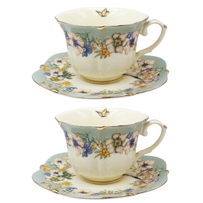 Set Portelan Vintage cu flori delicate galbene - pentru cafea sau ceai [1]