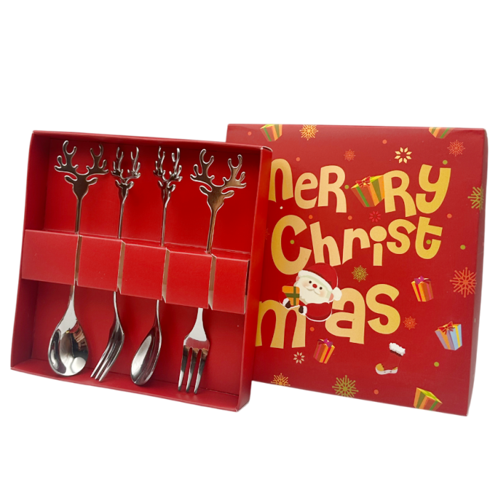 Set Tacâmuri Crăciun Argintiu SEASON – Model Ren, 4 Piese [1]