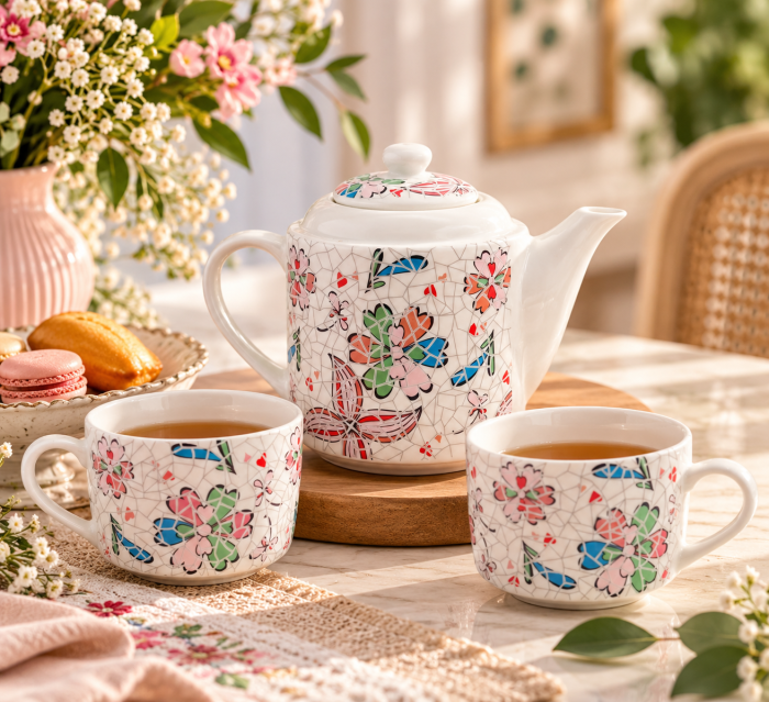 Set ceai pentru 2 persoane GAUDI PETALS - Portelan, 3 piese [3]