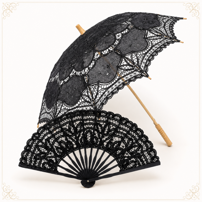 Set Umbrela si Evantai din Dantela Negru RETRO ROMANCE [7]