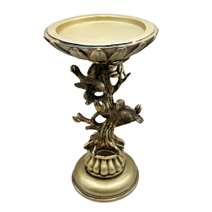 Sfeșnic Decorativ ANTIQUE – Auriu, cu Model Arbore și Păsări [3]