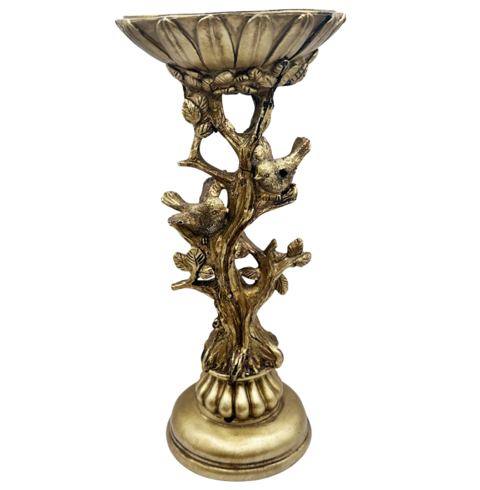 Sfeșnic Decorativ ANTIQUE – Auriu, cu Model Arbore și Păsări, 26 cm [2]