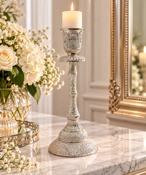 Sfesnic decorativ IMPERIAL cu 1 brat - argintat - decor elegant [2]