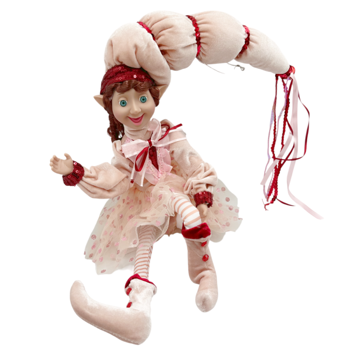 Spiridus decorativ cu hainute roz catifea ELSA [1]