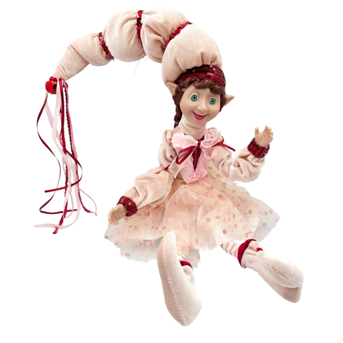 Spiridus decorativ cu hainute roz catifea ELSA [3]