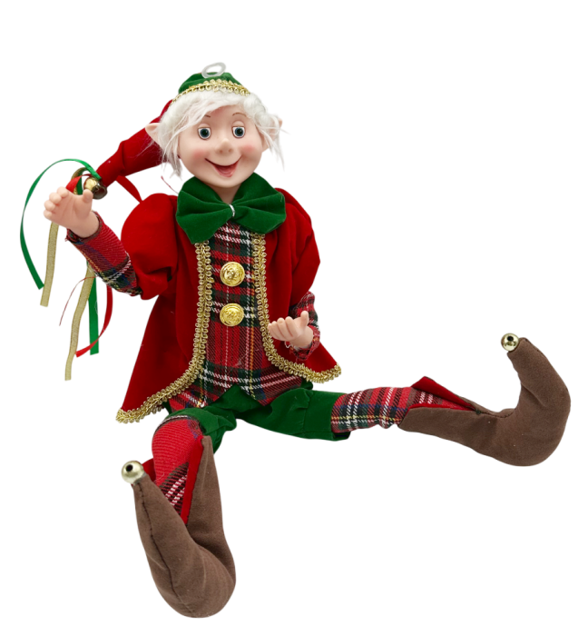 Spiriduș decorativ cu hainute din catifea si tartan FRASER, 28cm [2]