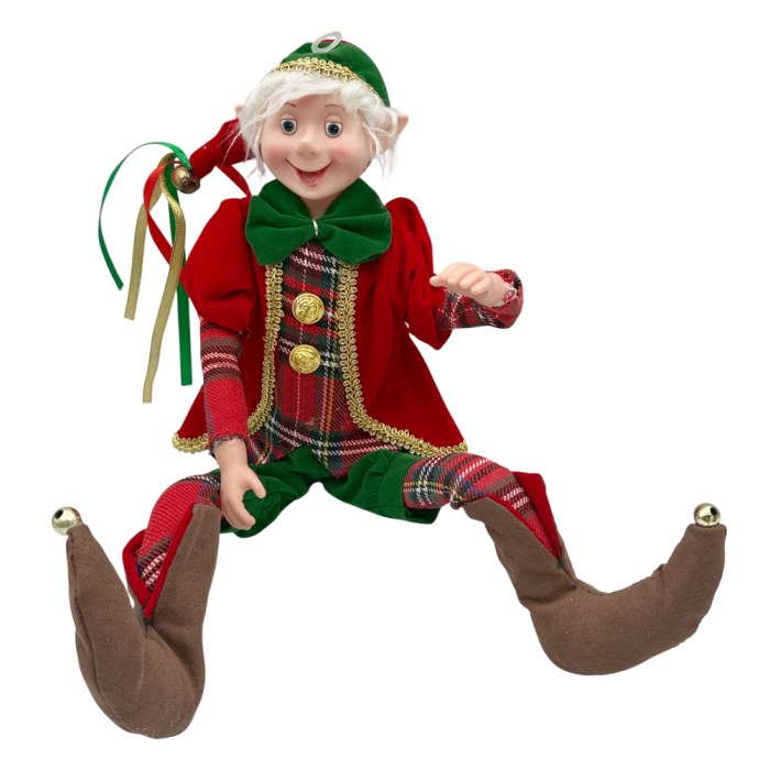 Spiriduș decorativ cu hainute din catifea si tartan FRASER, 28cm [3]