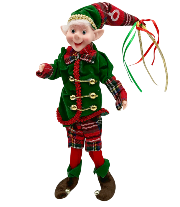 Spiriduș decorativ cu hainute din catifea si tartan FRASER, 28cm [3]