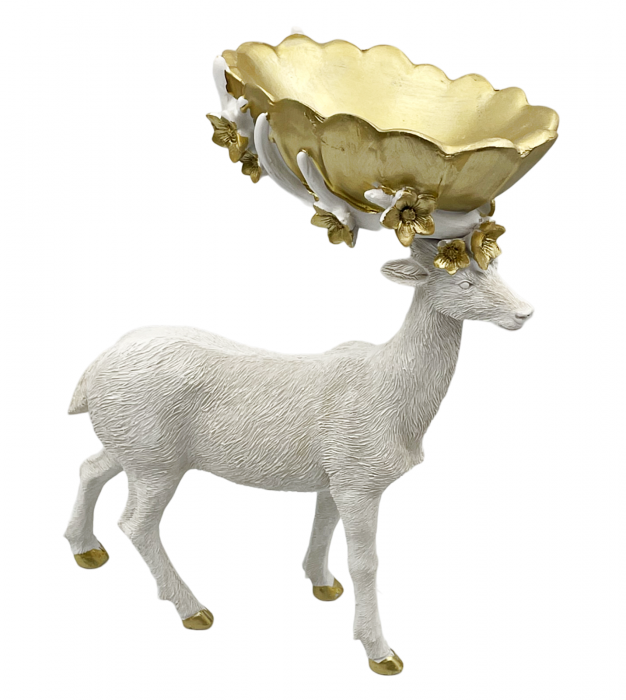 Statueta Caprioara cu bol PEEBLE, Alb/ Auriu, 20x25cm [2]