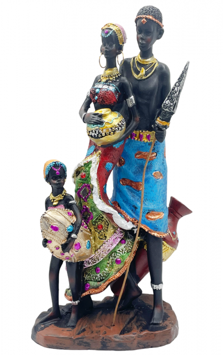 Statueta africana Cuplu cu copii MAALY , 28cm [4]