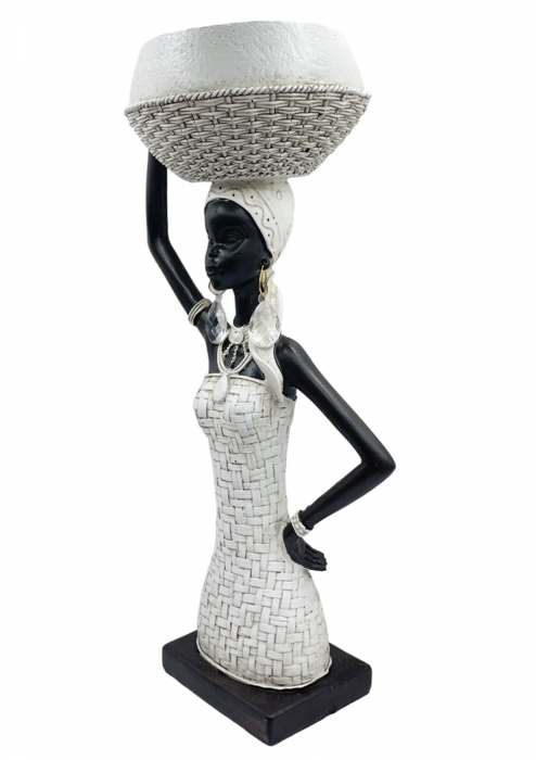 Statueta Negresa cu Cos pe cap ESHE, Alb, 13x22cm [2]