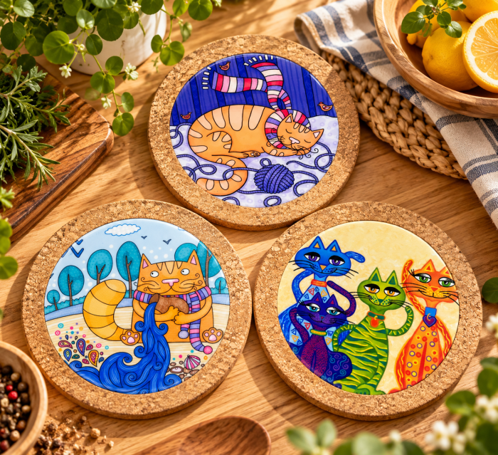 Suport pentru vase fierbinti HAPPY CATS, Pluta, 19 cm [3]