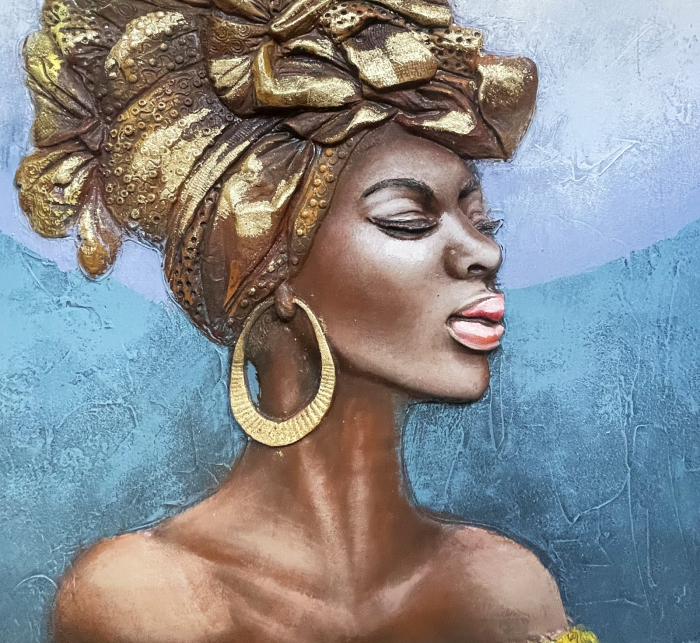 Tablou 3D cu femeie africana ESHE, Albastru/ Auriu, 80x80cm, Canvas [3]