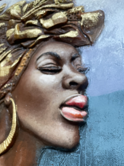 Tablou 3D cu femeie africana ESHE, Albastru/ Auriu, 80x80cm, Canvas [4]