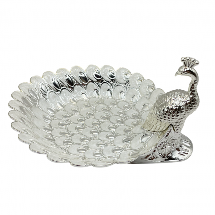 Paun decorativ cu bol sidefat MIRAGE, 20x10x16cm, Argintiu [2]