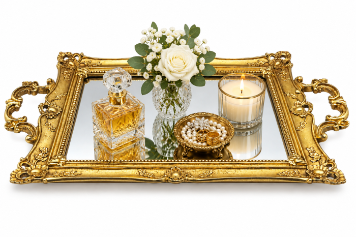 Tava decorativa aurie cu oglinda ROYAL - 41x25 cm [2]
