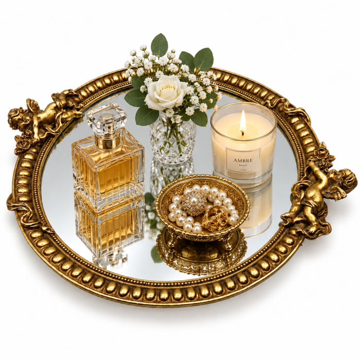 Tava decorativa rotunda aurie cu oglinda ANGEL - 43 cm [2]