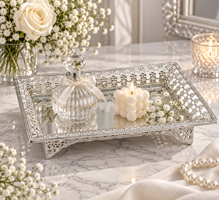 Tava decorativa argintata SILVER LACE - decor masa elegant [2]