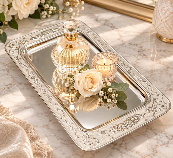 Tava decorativa VERSAILLES cu sidef - argintata - decor clasic [2]