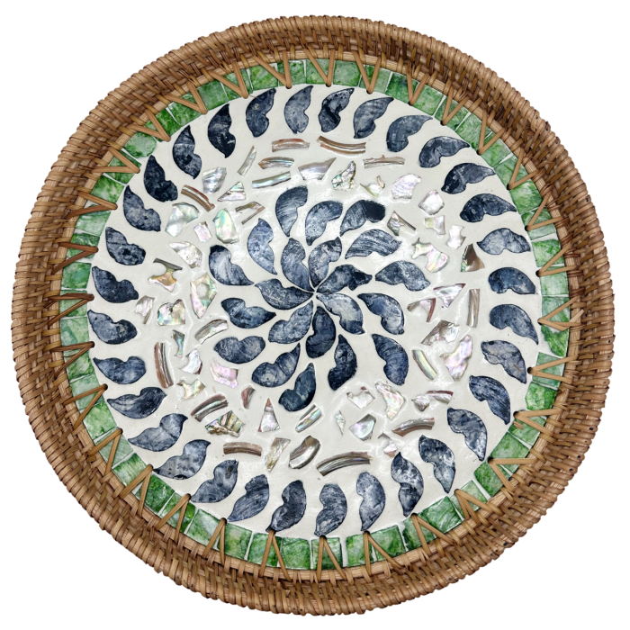 Tava rotunda din ratan si sidef BLUE PEARL - 29 cm [2]