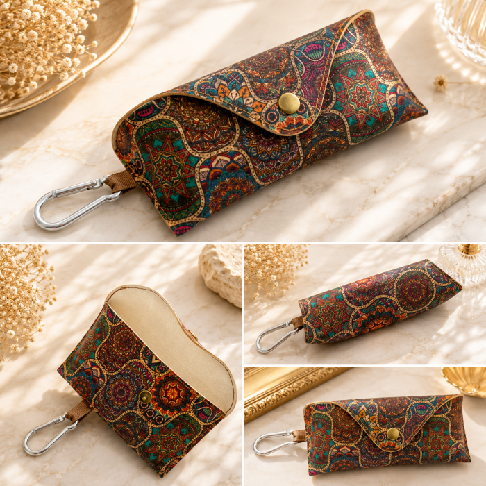 Etui pentru ochelari - din pluta - Model Mandala Multicolor cu carabina [5]