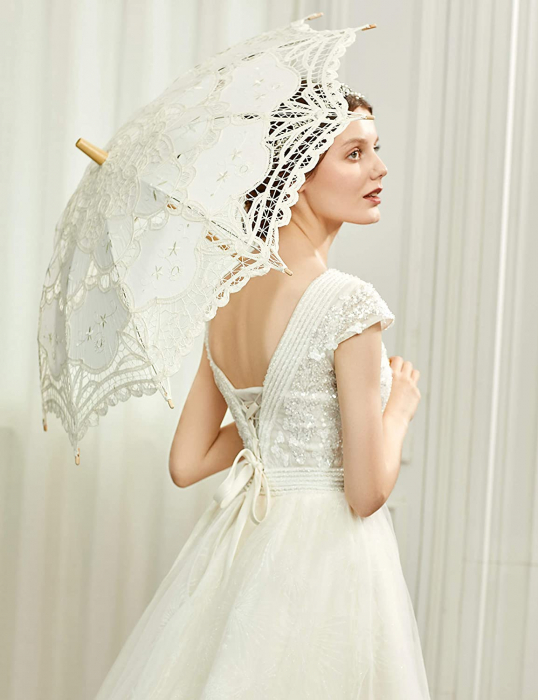 Set Umbrela & Evantai dantela PRINCESS, Crem, Vintage [3]