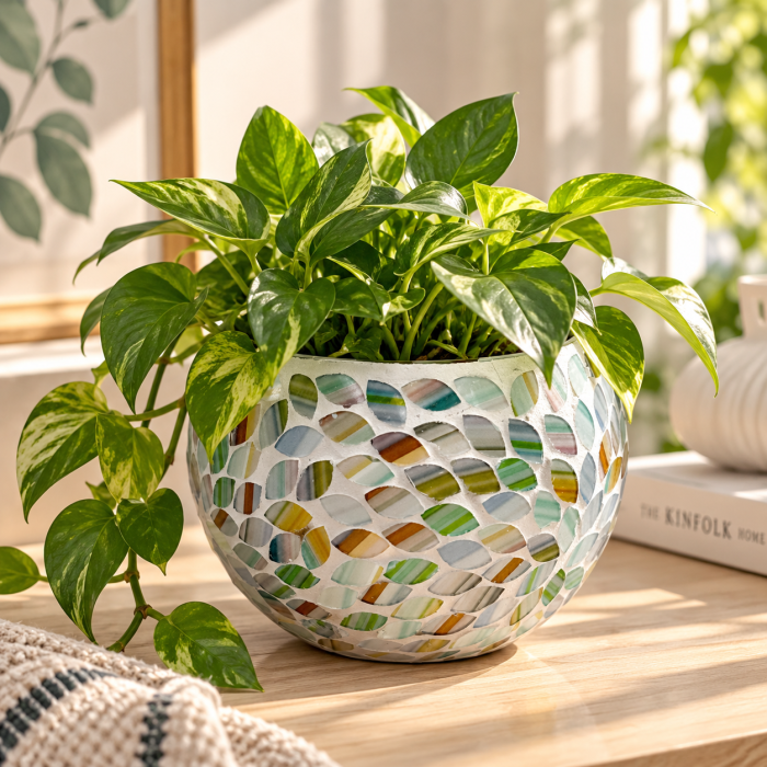 Vas decorativ sticla cu mozaic SAGE - Verde, 12.5 cm [2]