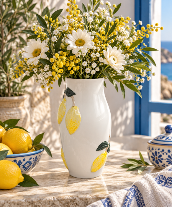 Vaza ceramica LIMONCELLO - Alba cu lamai, 27 cm [3]