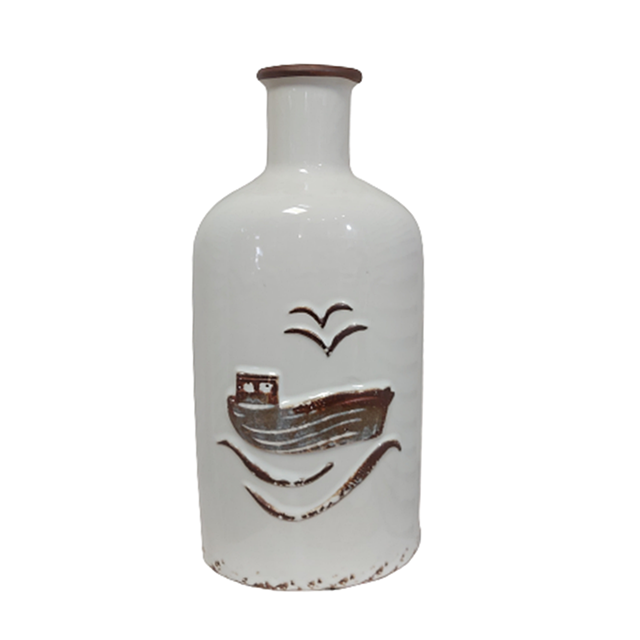 Vaza ceramica Antique Ship 34cm, Alb antichizat [1]