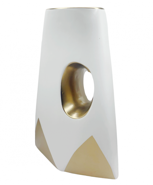 Vaza ceramica BAUTISTA, Alb/ Auriu, 30cm [3]