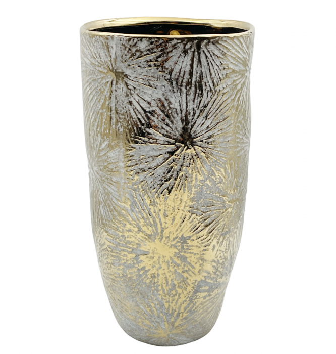 Vaza ceramica CAROLINE, 28cm, Auriu/ Alb [1]