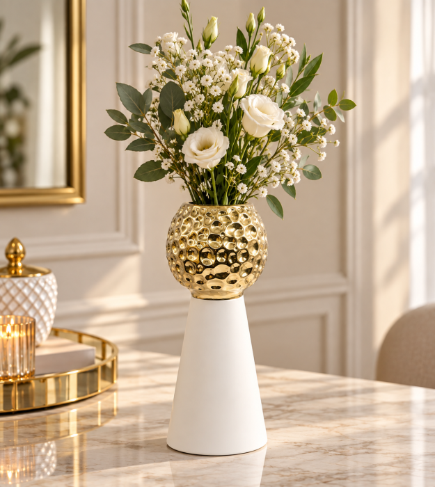 Vaza decorativa GOLDEN BUBBLE, Alb/ auriu, 12x26 cm [2]