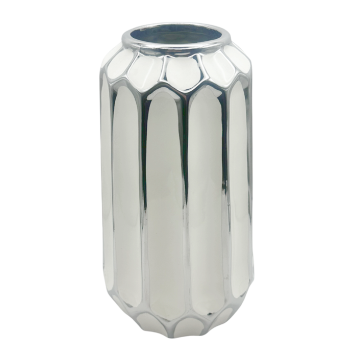 Vază design modern alba cu finisaj metalic argintiu [3]