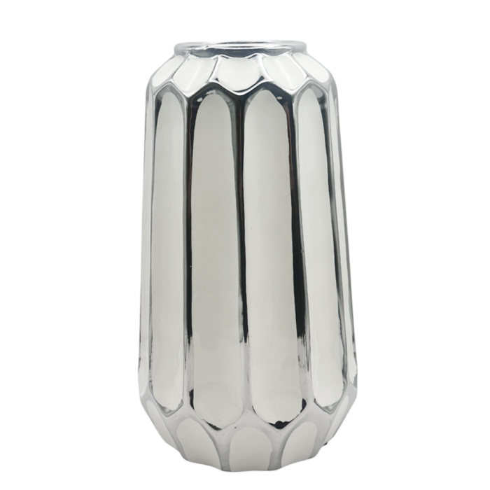 Vază design modern alba cu finisaj metalic argintiu [2]