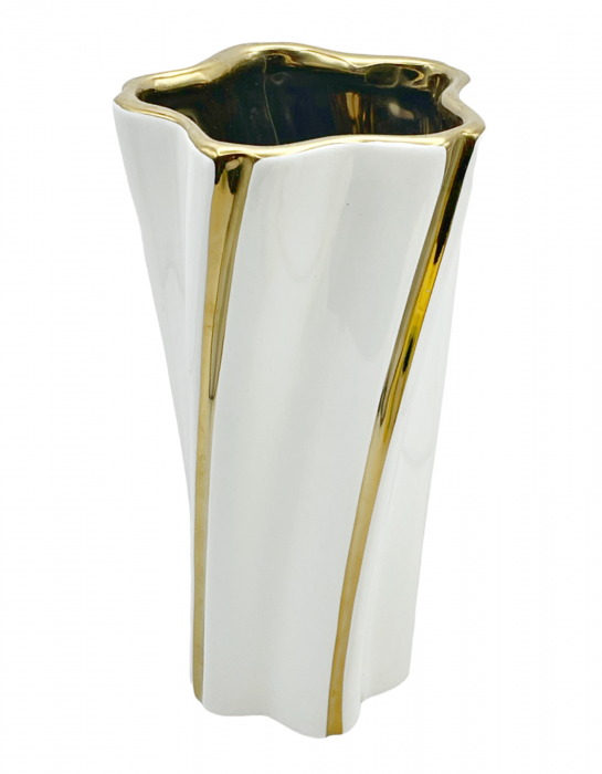 Vaza ceramica NOVELL, Alb-auriu, 24cm [3]
